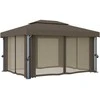 Pavėsinė su lemputėmis ir užuolaidomis LED, taupe, 4x3m