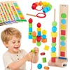Viga Toys VIGA mediniai karoliukai vėrimo sekos raštams 64 vnt. 3+