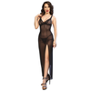 Chilirose Babydolls Chilirose CR 4723 Elegant Long Juodas Lace Nightgown &amp; Thong Set M