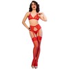 Chilirose Sets Chilirose CR 4848 L Raudona Lace Bra, Thong &amp; Stockings Lingerie Set