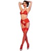 Chilirose Sets Chilirose CR4848 Raudona Lace Lingerie Set XL with Bra, Thong &amp; Stockings