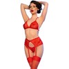 Chilirose Sets Chilirose CR 4848 L Raudona Lace Bra, Thong &amp; Stockings Lingerie Set