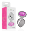 Intense Anal Toys INTENSE Aluminum Metal Plug M with Rožinė Crystal Accent, 8cm x 3.3cm