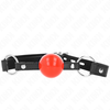 Kink Collar Gag KINK Ball Gag 4cm Raudona Silicone Ball &amp; Lock, Adjustable Juodas Strap 60cm