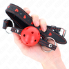 Kink Collar Gag KINK Hollow Hard Raudona Ball Restraint 6.5cm Adjustable Silicone Strap