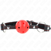 Kink Collar Gag KINK Hollow Hard Raudona Ball Restraint 6.5cm Adjustable Silicone Strap