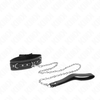 Kink Collar Gag KINK PVC Leather Collar with Rhinestone Rivets 41.5x4cm + Leash 105cm