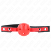 Kink Collar Gag KINK Raudona Hollow Silicone Ball Gag 4cm with Adjustable Juodas Strap 37-52cm