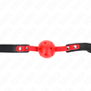 Kink Collar Gag KINK Raudona Hollow Silicone Ball Gag 4cm with Adjustable Juodas Strap 37-52cm
