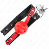 Kink Collar Gag KINK Raudona Hollow Silicone Ball Gag 4cm with Adjustable Juodas Strap 37-52cm