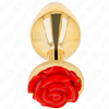 Kink Pleasure Plugs KINK Stainless Steel Intimate Plug Gold with Raudona Rose Accent Size L