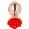 Kink Pleasure Plugs Rožinė KINK Rožinė Gold Metal Plug Large with Raudona Rose Base, Stainless Steel