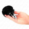 Kink Pleasure Plugs KINK Stainless Steel Plug with Juodas Faux Fur Rabbit Tail 7x3cm, 8cm Tail