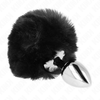 Kink Pleasure Plugs KINK Stainless Steel Plug with Juodas Faux Fur Rabbit Tail 7x3cm, 8cm Tail