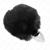 Kink Pleasure Plugs KINK Stainless Steel Plug with Juodas Faux Fur Rabbit Tail 7x3cm, 8cm Tail
