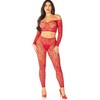 Leg Avenue Bodystockings Leg Avenue Raudona Crop Top &amp; Stockings Set One Size - Vibrant Stretch Fit