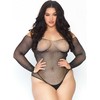 Leg Avenue Bodystockings Leg Avenue Crystalized Juodas Fishnet Bodystocking 1X-2X, Long Sleeve