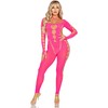 Leg Avenue Bodystockings Leg Avenue Rožinė Open Back Bodystocking One Size - Stretch Mesh Design