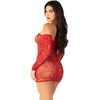 Leg Avenue Dresses Leg Avenue Mesh Mini Dress Raudona Off-Shoulder Long Sleeve Model 5739
