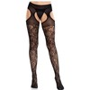 Leg Avenue Hosiery Leg Avenue Floral Lace Garter Stockings Juodas - Integrated Suspender Design