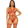 Leg Avenue Kink Harness Teddy Raudona M - Vegan Leather, Studded, Adjustable