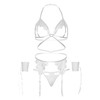 Leg Avenue Sets Leg Avenue Four-Piece Lace Set with Garter Belt &amp; Wrist Cuffs, Baltas, One Size