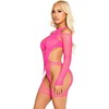 Leg Avenue Teddies Leg Avenue Fishnet Bodystocking Neon Rožinė with Garter Belt &amp; Harness Design