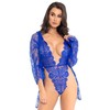 Leg Avenue Teddies Mėlyna Leg Avenue Mėlyna Lace Teddy &amp; Robe Set with Satin Tie, Size S