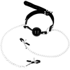 Ohmama Fetish Adjustable Juodas Ball Gag with Nipple Clamp Chains