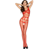 Passion Woman Passion BS032 Raudona Bodystocking - Fishnet Mesh, One Size