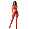 Passion Woman PASSION BS084 Raudona Bodystocking One Size - Lace Mesh Design