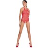Passion Woman Passion BS087 Raudona Fishnet Bodystocking with Lace, One Size