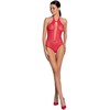 Passion Woman Passion BS088 Raudona Mesh Bodystocking - One Size, Elegant Lace Design