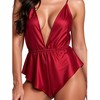 Passion Woman Teddies PASSION Sensie Satin Bodysuit Burgundy S/M - Adjustable Straps &amp; V-Neck