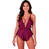 Passion Woman Teddies Passion Sensie Bodysuit Plum S/M - Satin Elegance, Adjustable Back Straps