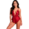 Passion Woman Teddies PASSION Sensie Satin Bodysuit Burgundy L/XL Adjustable Straps