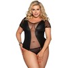 SUBBLIME QUEEN PLUS SIZE Subblime Queen Plus Juodas Fetish Short Sleeve Lace Teddy Bodysuit