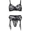 Subblime Sets Subblime 3-Piece Lingerie Set Juodas L/XL - Bra, Thong &amp; Garter, Floral Print
