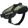 Julius-K9 IDC Powerharness Leopard – Atspindinti šunų petnešėlė, geltonos ir turkio spalvos raštas, dydis Baby 2