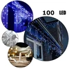 100 LED 4 metrai lempučių lauko girlianda varvekliai su baltu laidu, mėlynos spalvos flash