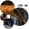 100 LED 4 Metrai lempučių lauko girlianda Varvekliai su baltu laidu, Šiltai baltos spalvos Flash