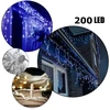 200 LED 8 metrai lempučių lauko girlianda varvekliai su baltu laidu, šaltai baltos spalvos flash