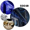 500 LED 25 metrai lempučių lauko girlianda varvekliai su baltu laidu, mėlynos spalvos flash