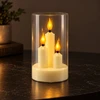 Trijų liepsnelių LED žvakė skaidriame cilindre 10750, 15 cm