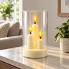 Trijų liepsnelių LED žvakė skaidriame cilindre 10750, 15 cm