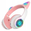 Bluetooth ausinės Cat ears LED, rožinės