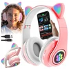 Vaikiškos ausinės katytės ausytės su bluetooth rožinės