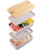 Dviejų aukštų pietų dėžutė su bambukiniu dangteliu ir termo krepšiu