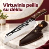 Kokybiškas masyvus kapoklės tipo peilis su odiniu dėklu