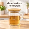 Stiklinis puodelis su bambukiniu dangteliu ir matavimo skale 250 ml